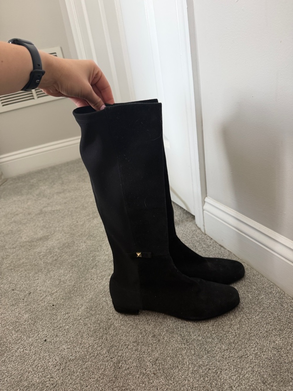 kate spade Black Over-the-Knee Suede Boots with Stud Accent